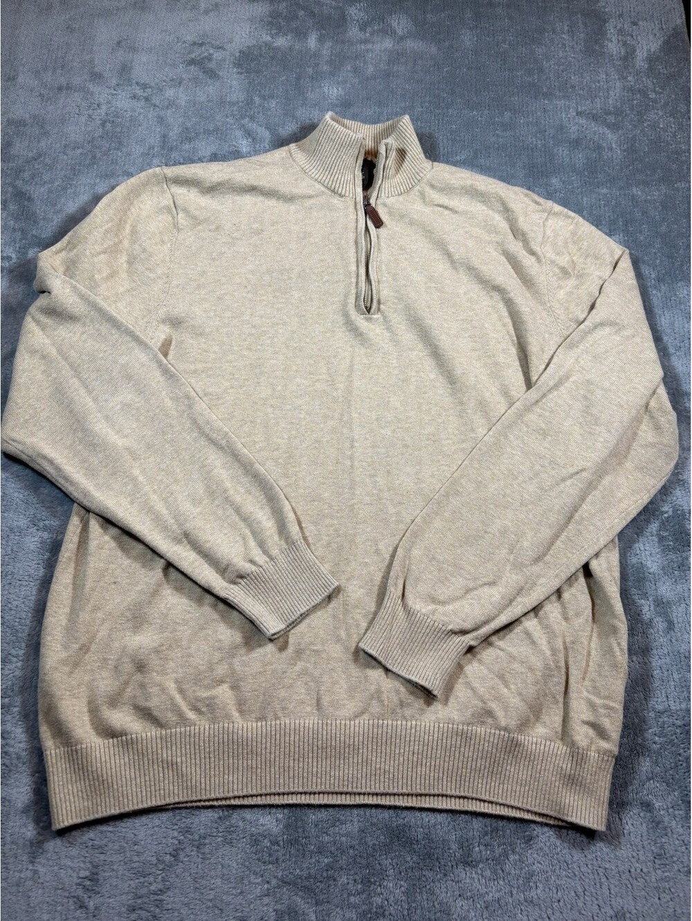 Tasso Elba Mens Tan Quarter Zip Pullover Sweater Size Large Cotton L Classic